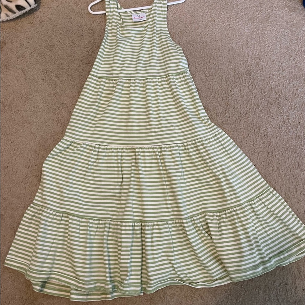 Hanna Andersson Green and White Tiered sundress